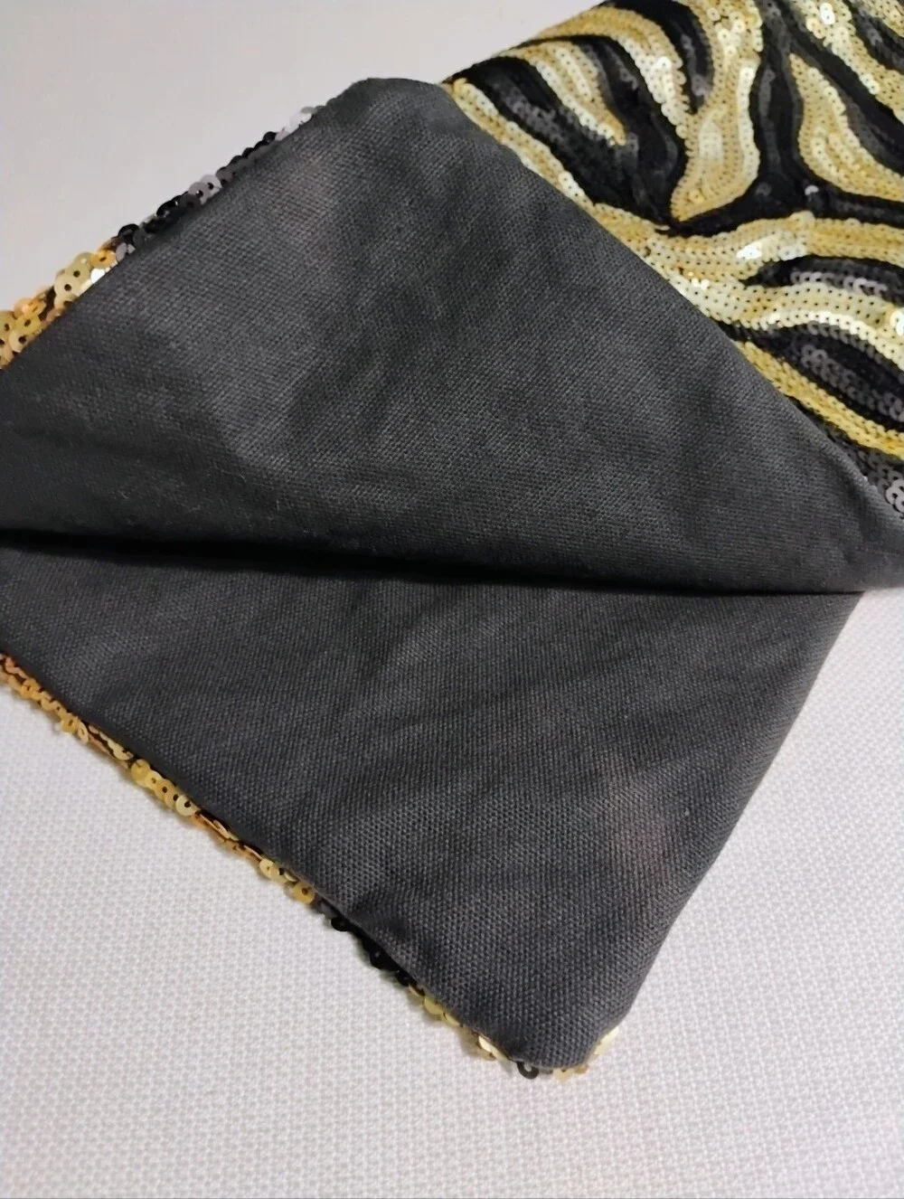 Set Of 3 Black Gold Zebra Sequined 18x18